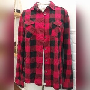 Red and Black Plaid Button-Up Shirt